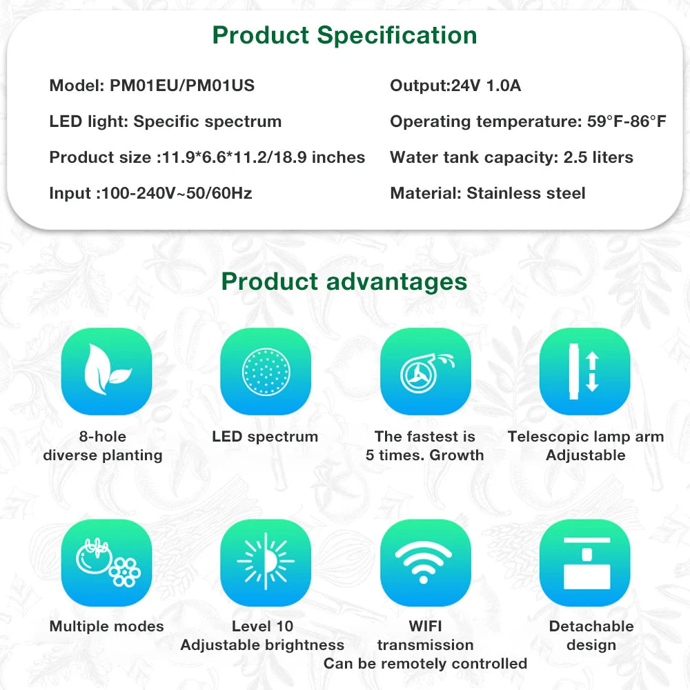 🌱【スマート水耕栽培キット】LEDライト付き・室内用ミニガーデン